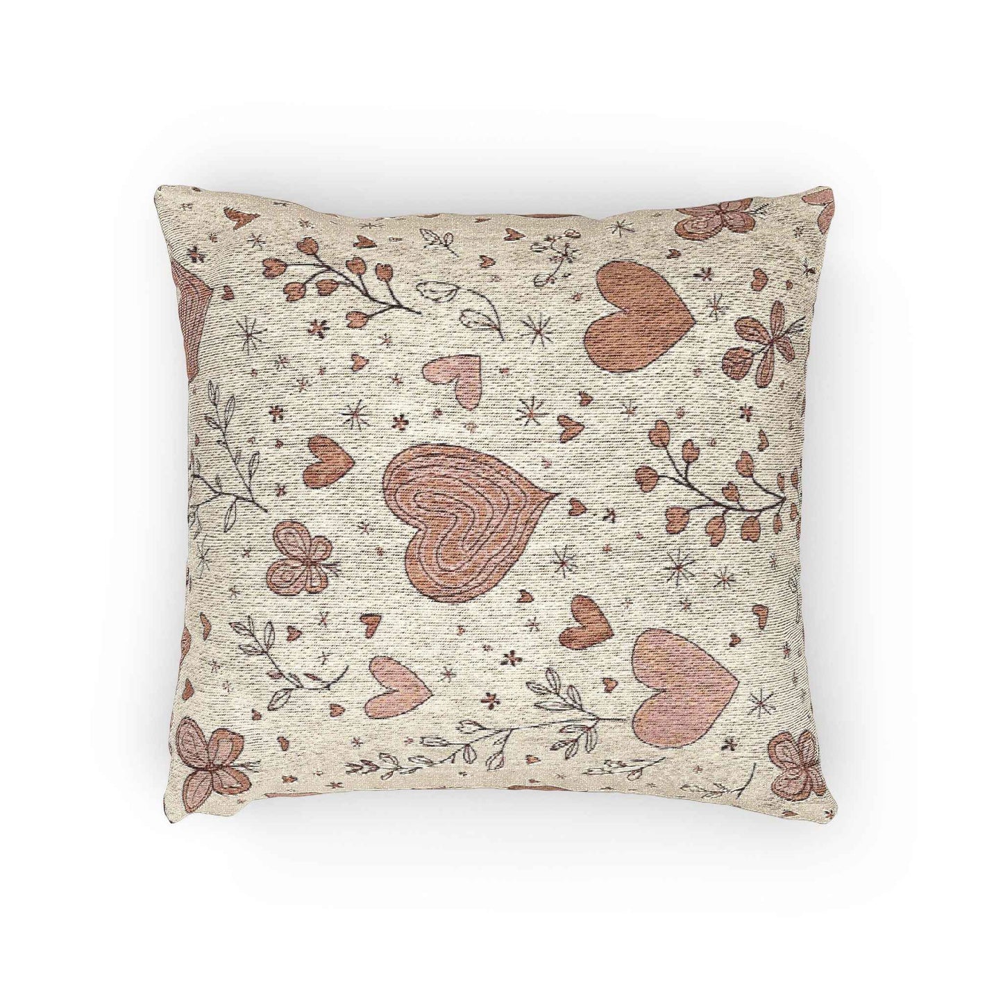 Scattered Hearts Woven Pillow | Boho Vintage Heart Pattern Cushion