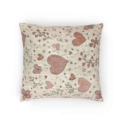 Scattered Hearts Woven Pillow | Boho Vintage Heart Pattern Cushion