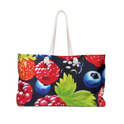 Mixed Berries Weekender Bag | Strawberry Raspberry Blueberry Blackberry, Large Tote Bag