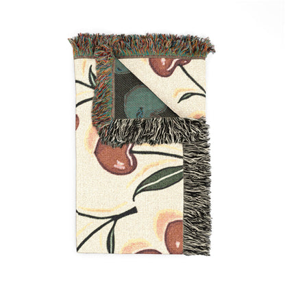 Cherry Pattern Woven Blanket — Retro Fruit Throw for Living Room & Bedroom