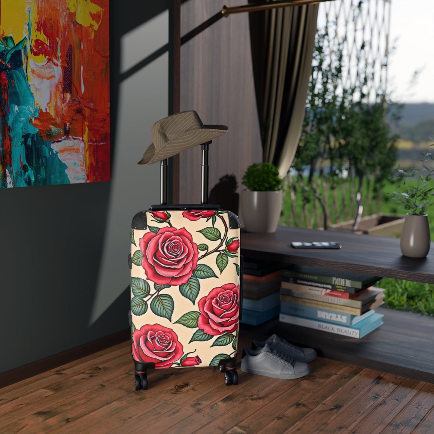 Floral Rose Suitcase – Vintage Red Roses Carry-On Travel Luggage