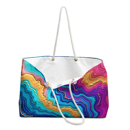 Colorful Agate Pattern Weekender Bag | Blue Teal Pink Marble, Large Tote Bag