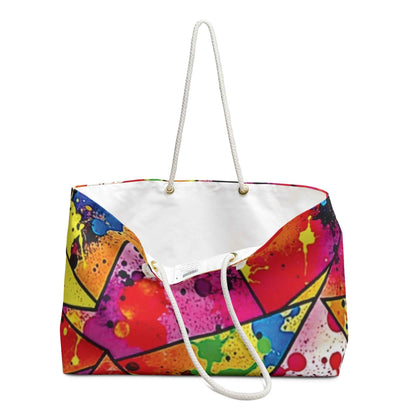 Colorful Geometric Paint Splatter Weekender Bag | Vibrant Travel Tote | Large Tote Bag