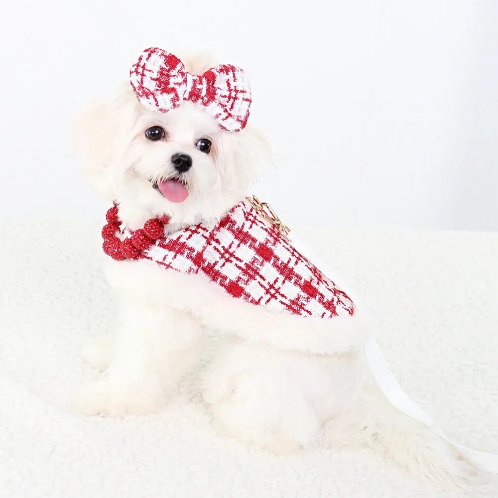Miss Claws Holiday Tweed Dog Set | Harness Leash and Hat Outfit