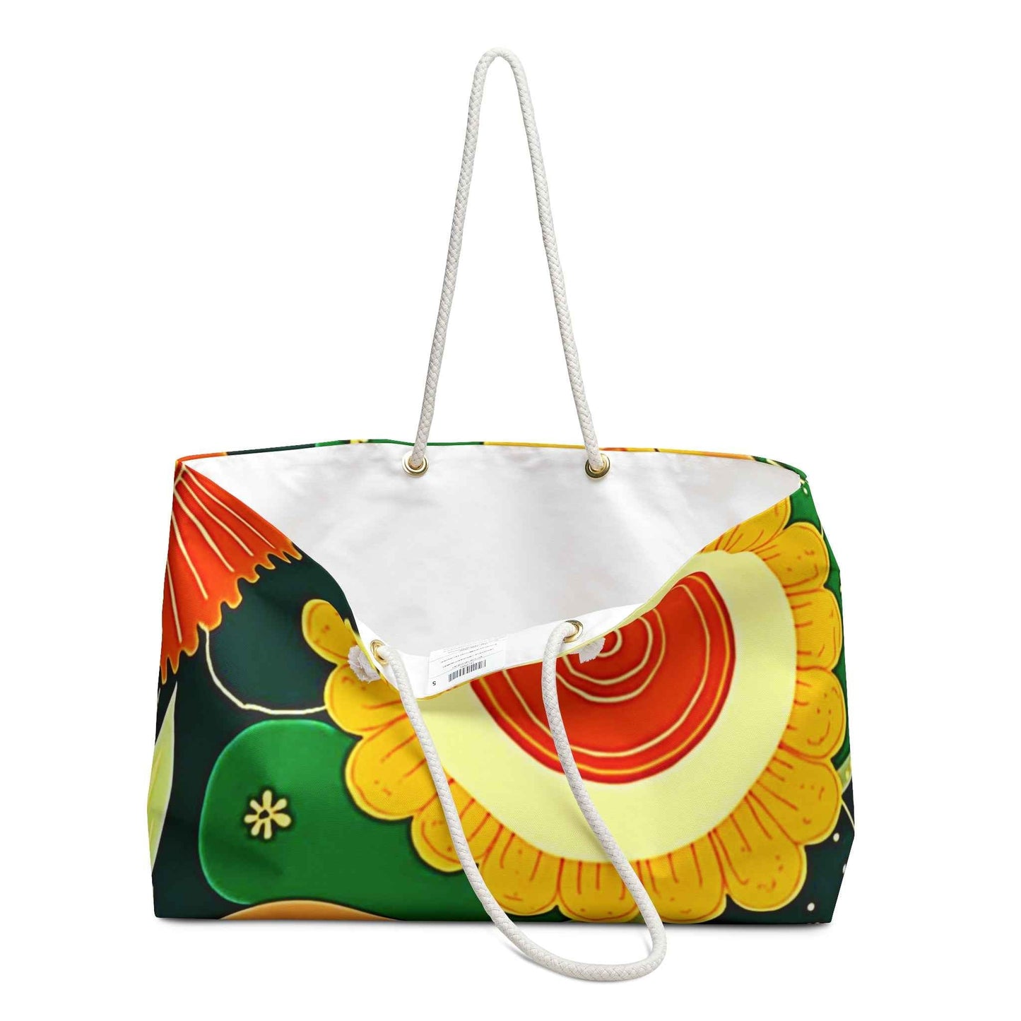 Floral Retro Pattern Weekender Bag | Bright Orange Green Large Tote Bag
