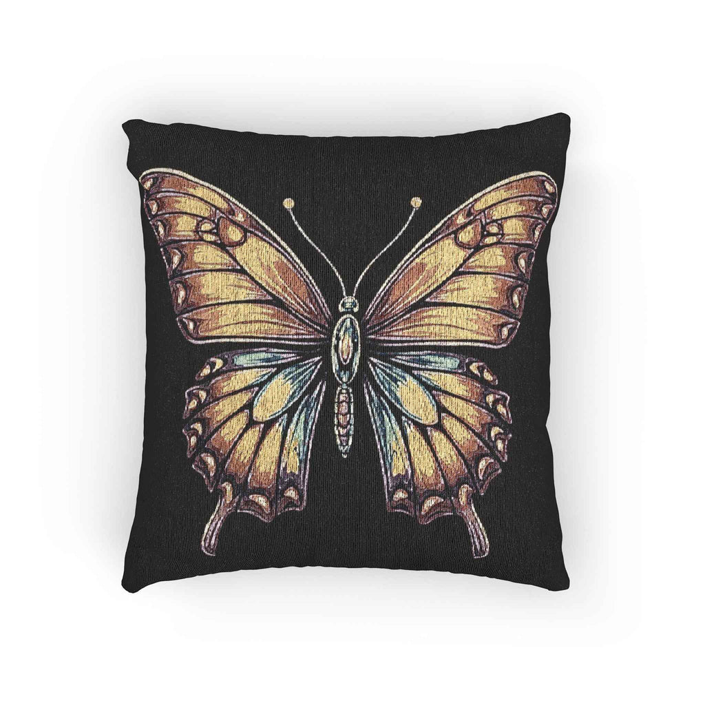 Golden Butterfly Woven Pillow | Tapestry Style Accent Cushion