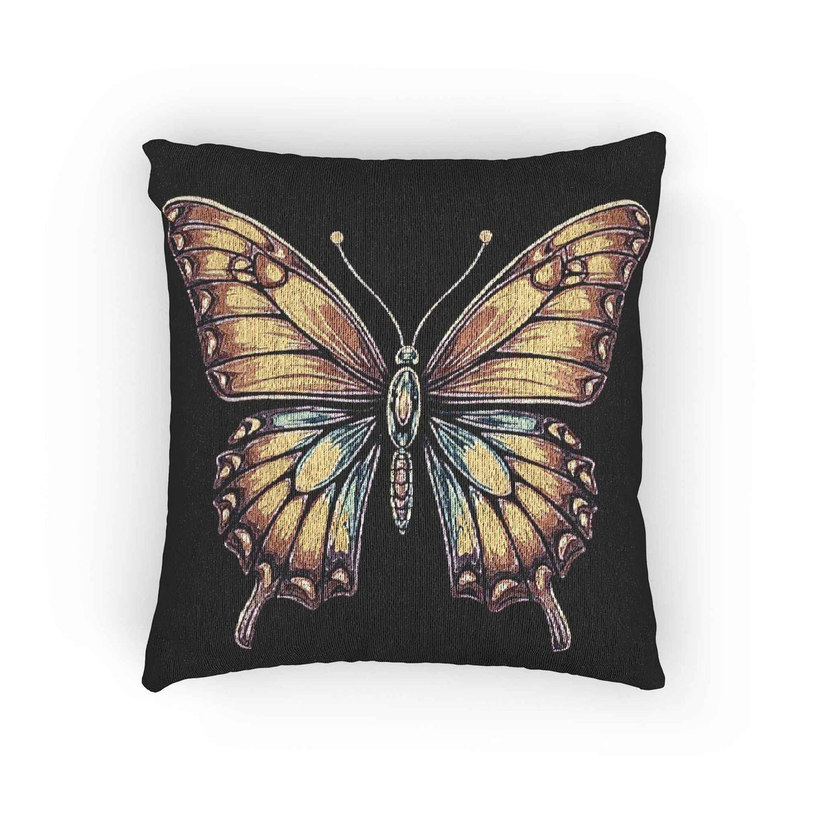 Golden Butterfly Woven Pillow | Tapestry Style Accent Cushion