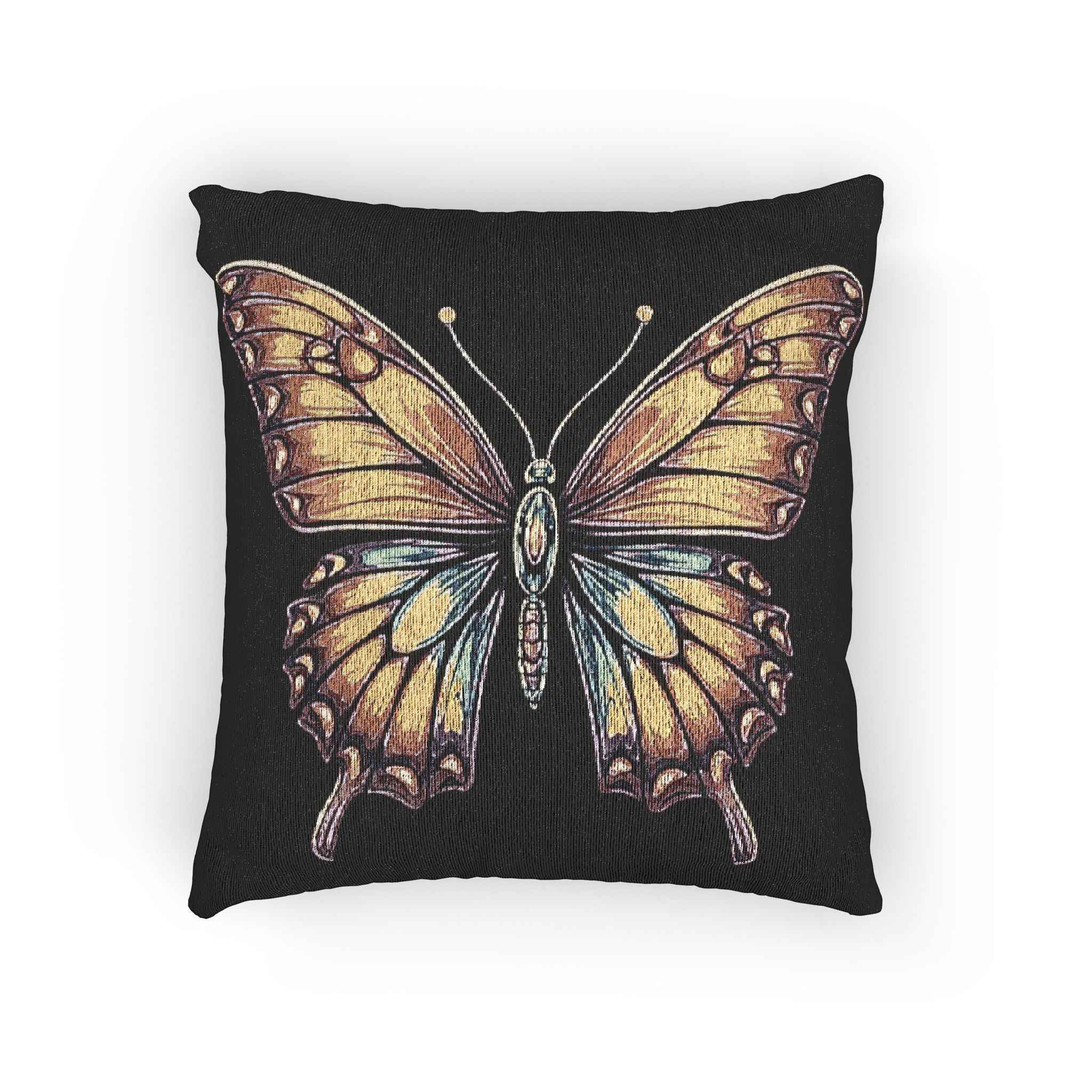 Golden Butterfly Woven Pillow | Tapestry Style Accent Cushion