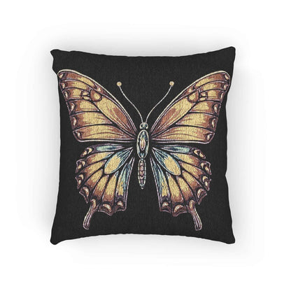 Golden Butterfly Woven Pillow | Tapestry Style Accent Cushion