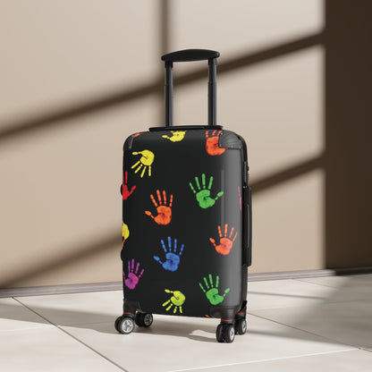 Colorful Handprint Carry-On Suitcase — Kids Travel Luggage with Rainbow Handprints