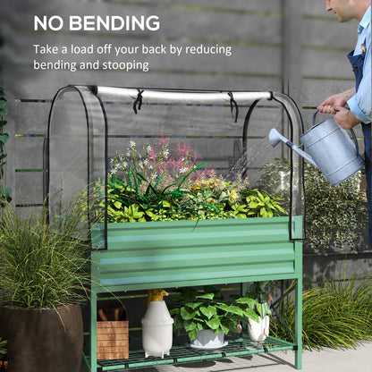 Raised Garden Bed with Cover, Metal Elevated Planter Box with Bottom Shelf and Liner, Black