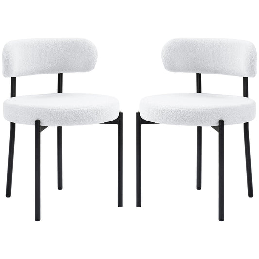 2 Pieces Kitchen Chairs, Modern Dining Chairs w/ Berber Fleece Upholstery and Steel Legs for Living Room, Cream White