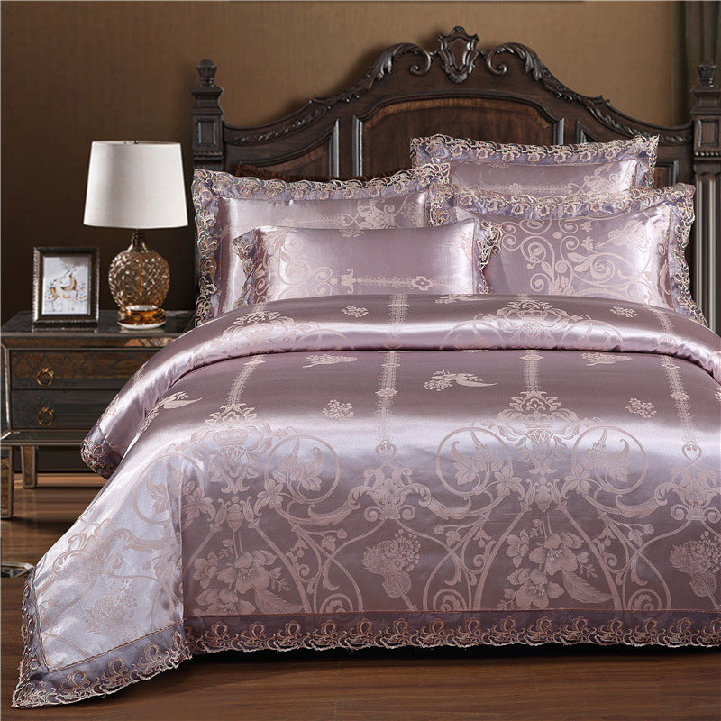 Jacquard Cotton Four‑Piece Luxury Bedding Set – Pure Cotton Duvet Cover &amp; Silk‑Satin Finish Bed Sheet