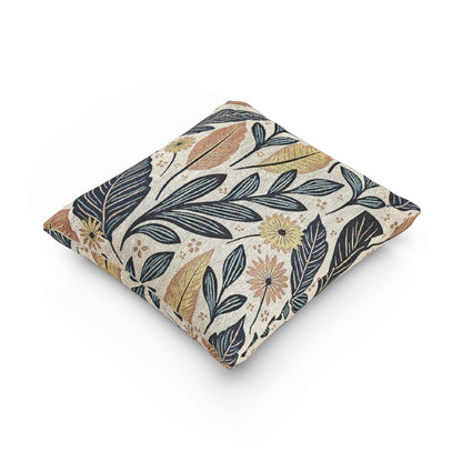 Botanical Leaf Pattern Pillow | Woven Floral Foliage Throw Cushion