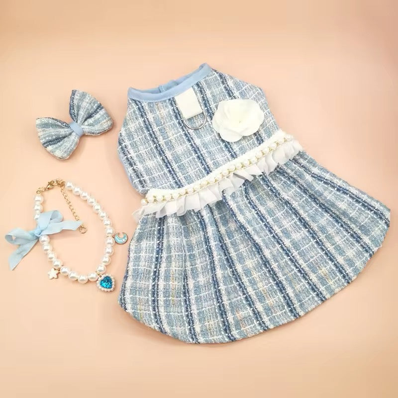 Priscilla Dog Dress & Bow Set – Elegant Outfit for Dogs