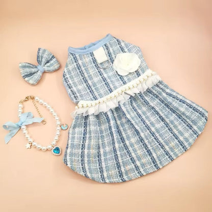 Priscilla Dog Dress & Bow Set – Elegant Outfit for Dogs