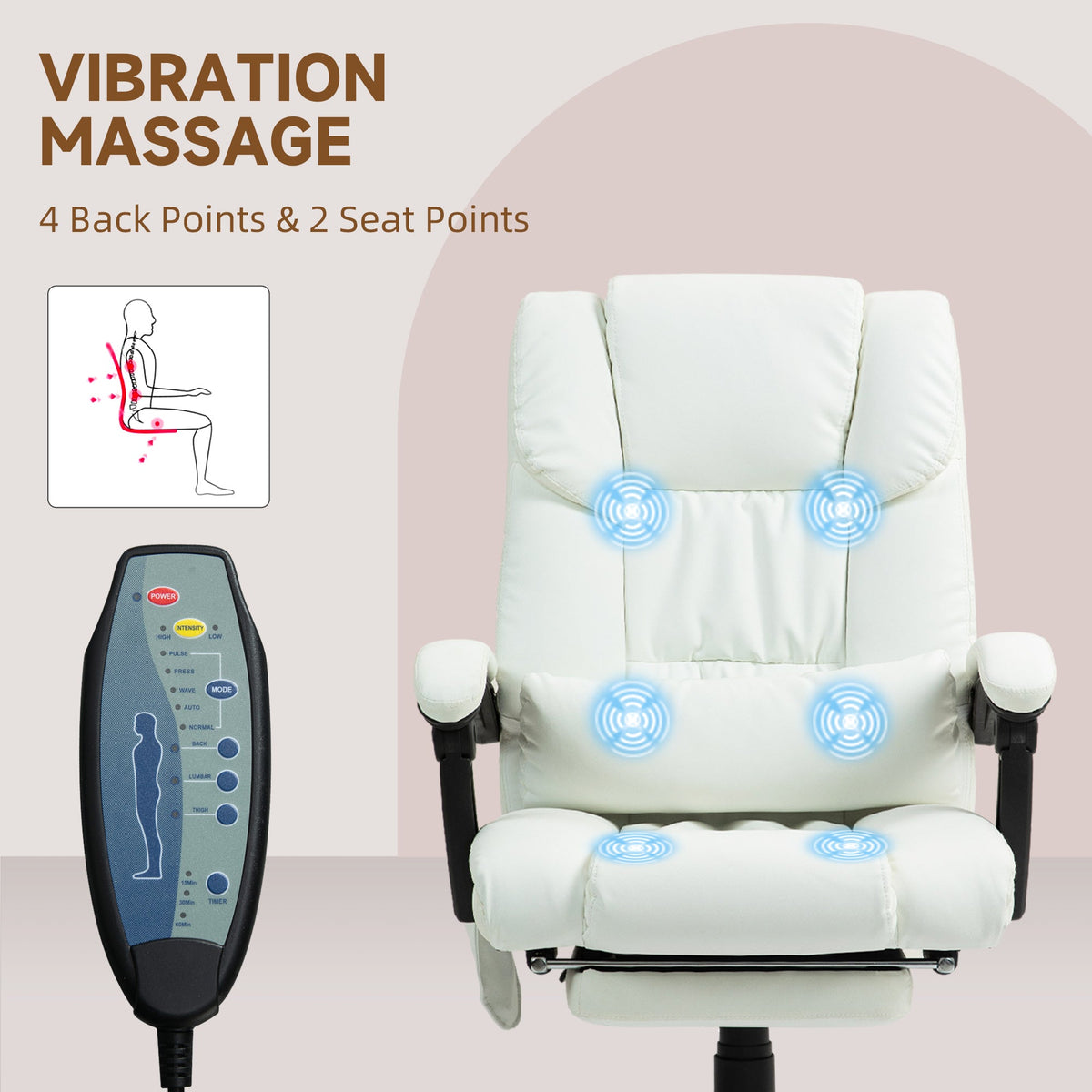 6-Point Vibration Massage Chair, Height Adjustable Reclining Computer Chair with Retractable Footrest, Black