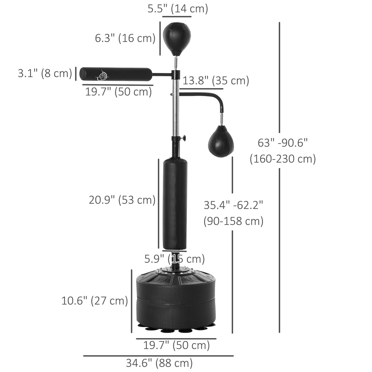4-in-1 Free Standing Punching Bag, Height Adjustable Boxing Bag with 2 Speed Balls, 360° Reflex Bar, Black
