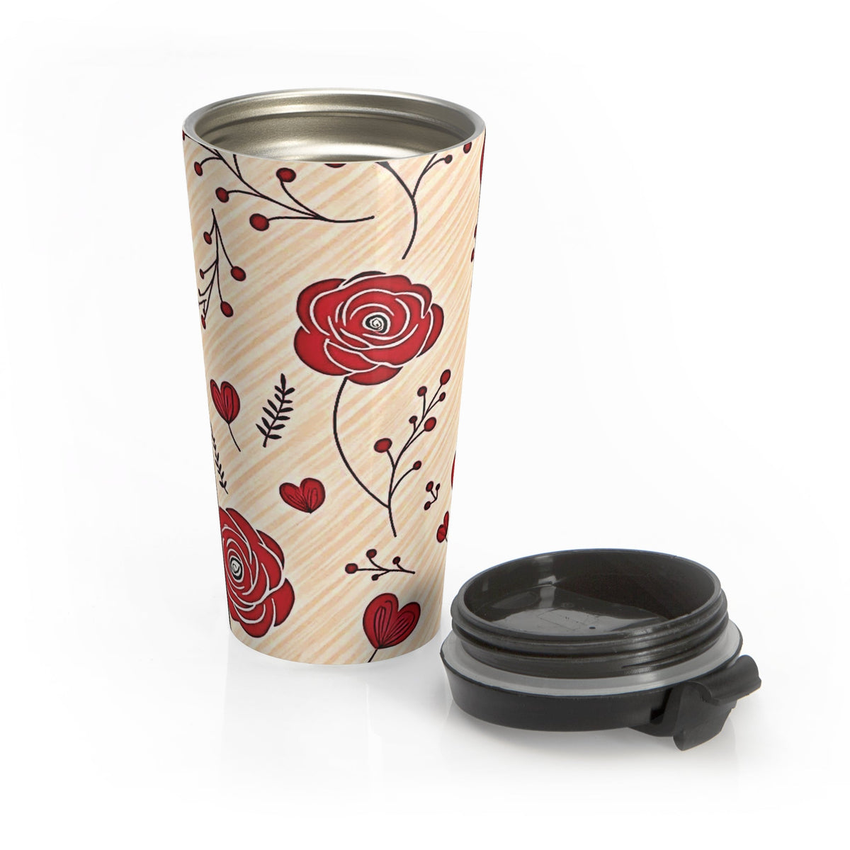 Red Rose Floral Travel Mug | Stainless Steel Tumbler