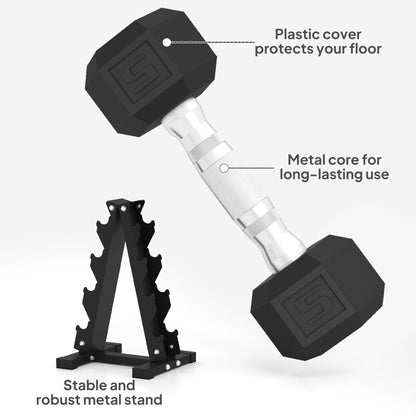100 LBS Hex Dumbbell Set with Rack, Rubber Coated Weights with Non-Slip Handles for Home Gym Strength Training