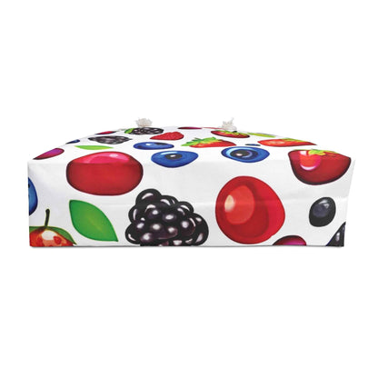 Mixed Berries Pattern Weekender Bag | Strawberries Blueberries Blackberries, Large Tote Bag