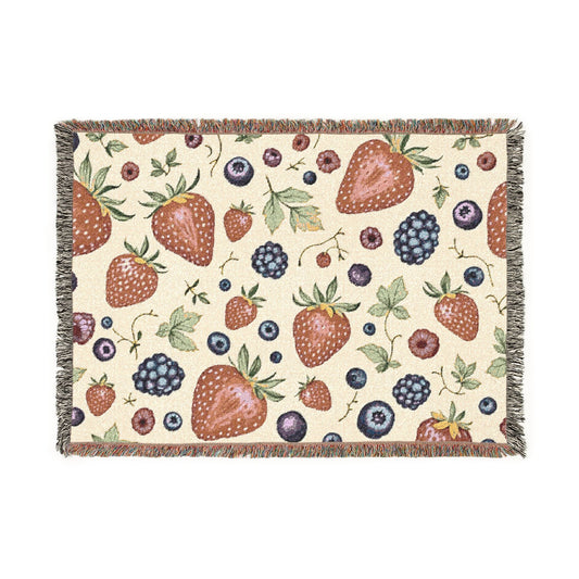Strawberry Patch Woven Blanket — Fruit Pattern Throw for Kitchen, Picnic & Cozy Home Decor