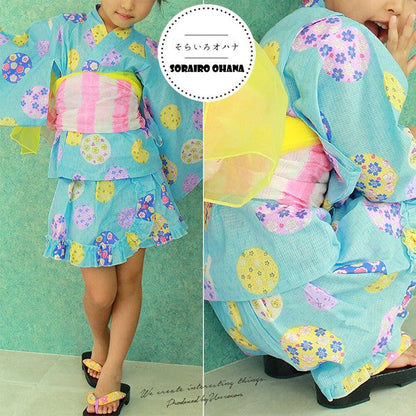 [Pre-Order] Dress Yukata & Obi Set: Floral - Blue (Obi Color Varies) (Save 10% in March)