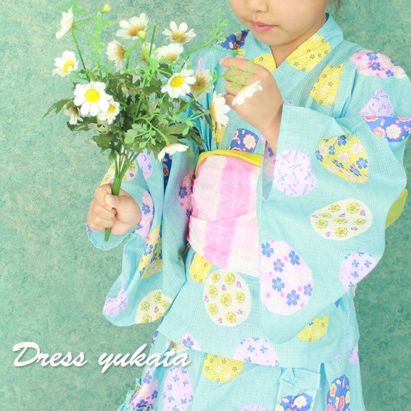 [Pre-Order] Dress Yukata & Obi Set: Floral - Blue (Obi Color Varies) (Save 10% in March)