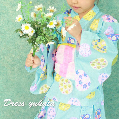 [Pre-Order] Dress Yukata & Obi Set: Floral - Blue (Obi Color Varies) (Save 10% in March)