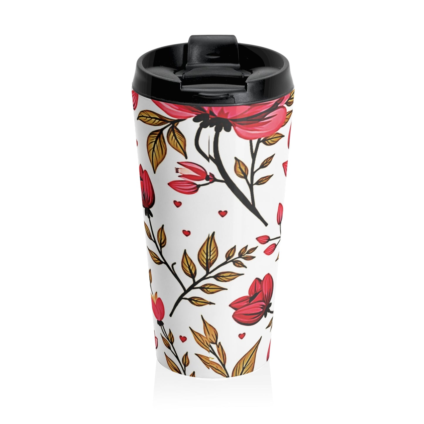 Red Rose Floral Pattern Travel Mug | Stainless Steel Tumbler