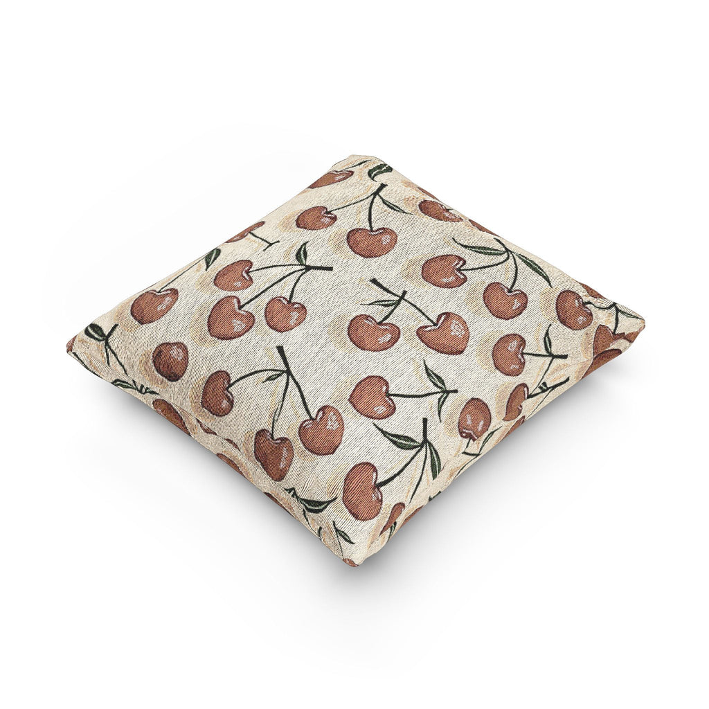 Cherry Pattern Woven Pillow — Rustic Farmhouse Decorative Throw Cushion