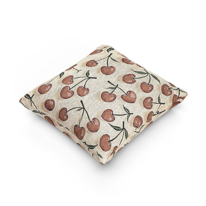 Cherry Pattern Woven Pillow — Rustic Farmhouse Decorative Throw Cushion