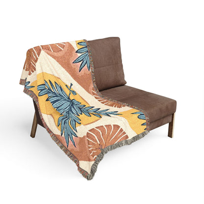 Tropical Palm Woven Blanket — Boho Beach-Print Throw for Living Room & Patio