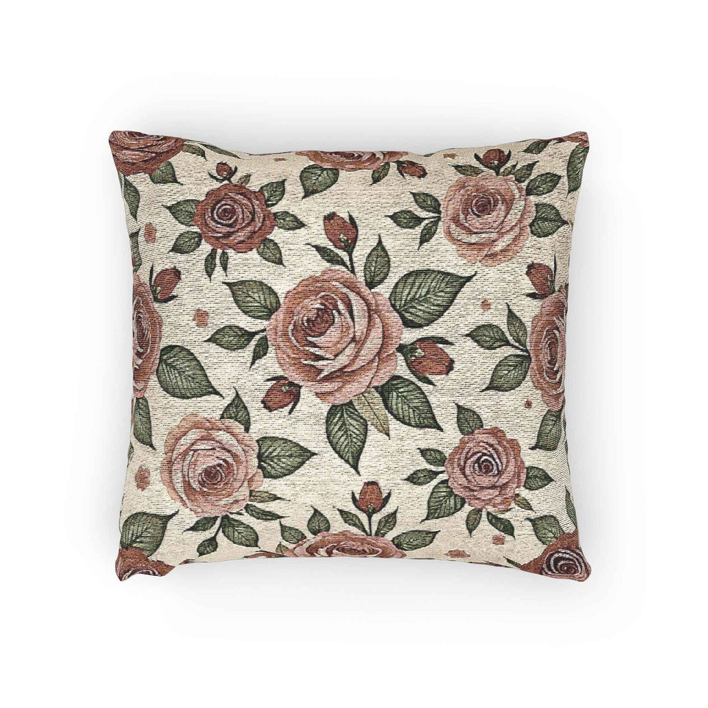 Vintage Rose Floral Woven Pillow | Tapestry Rose Throw Pillow