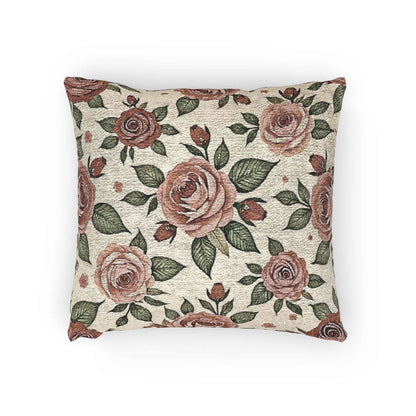 Vintage Rose Floral Woven Pillow | Tapestry Rose Throw Pillow