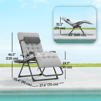 Padded Folding Recliner Chair, Patio Lounger with Cupholder, Adjustable Backrest, Removable Cushion, Black