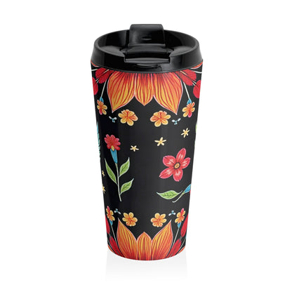Folk Floral Illustration Travel Mug | Colorful Flower Stainless Steel