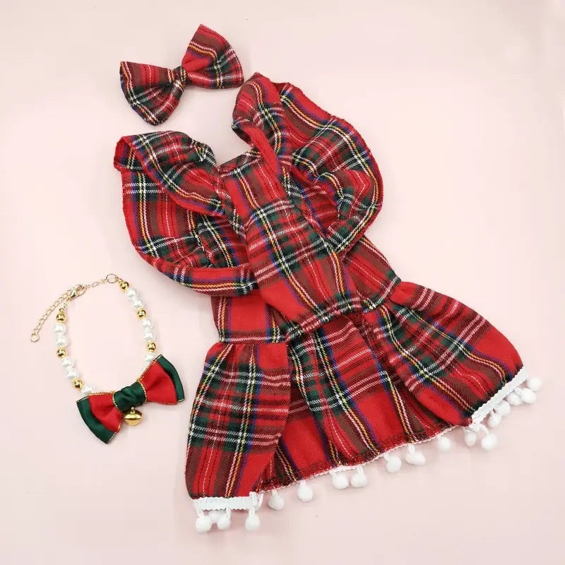 Sleigh Dog Holiday Dress and Bow | Christmas Outfit
