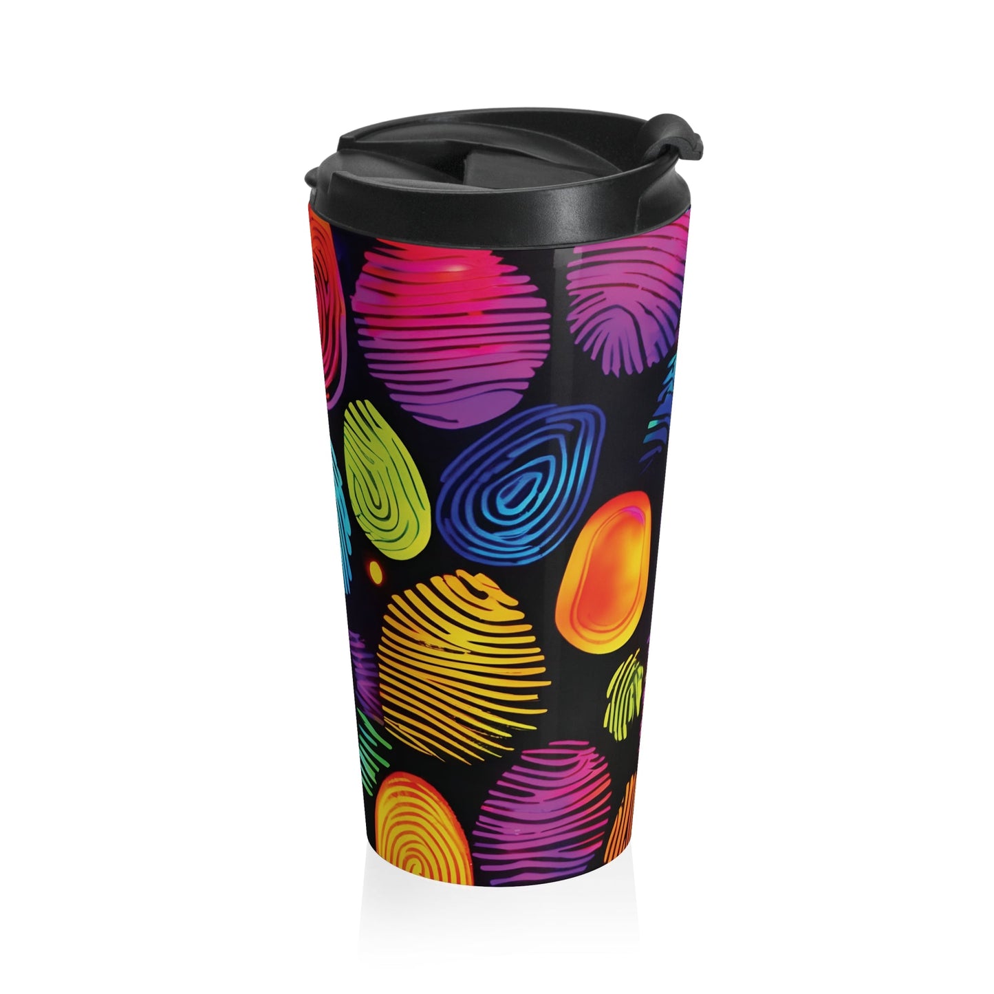 Rainbow Fingerprint Pattern Travel Mug | Colorful Swirl Stainless Steel