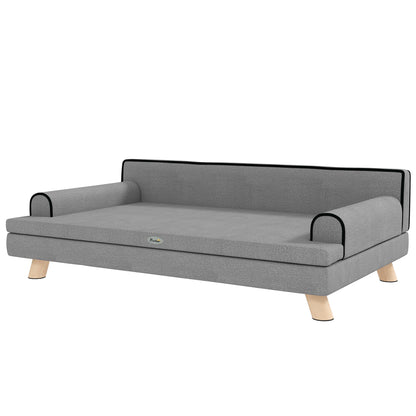 Elevated Dog Sofa Bed, Cat Couch with Cushion, Washable Cover, Wooden Legs, for Medium & Large Dogs, Dark Grey