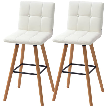 Modern Bar Stools Set of 2, 38" Upholstered Kitchen Island Stool with Solid Wood Legs, Grey