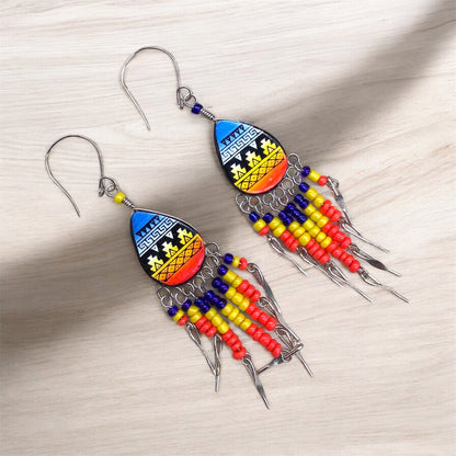Small Sized Southwestern Yellow and Blue Teardrop Earrings