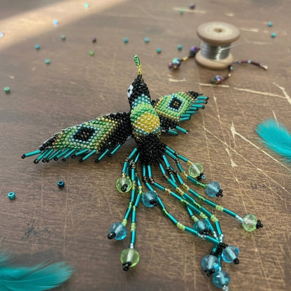 Black / black Hummingbird Barrette with Fringes