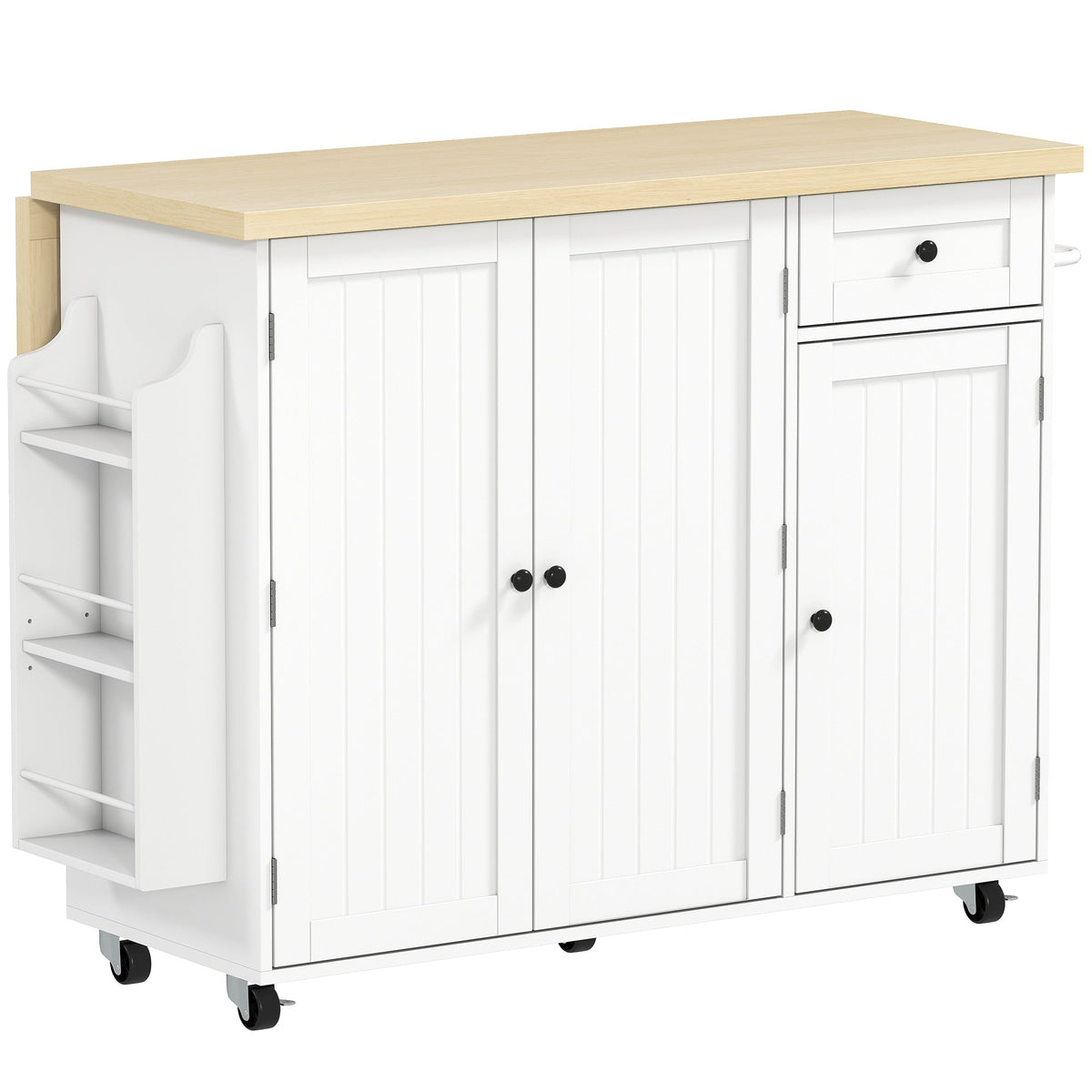 Kitchen Island Cart, Rolling Kitchen Island Table with Drop Leaf, Drawer, Spice and Towel Rack, Black