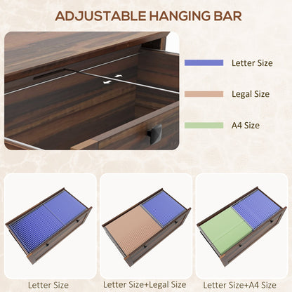 2 Drawer File Cabinet, Lockable Filing Cabinet with Adjustable Hanging Bar for Letter, A4 and Legal Size, Black