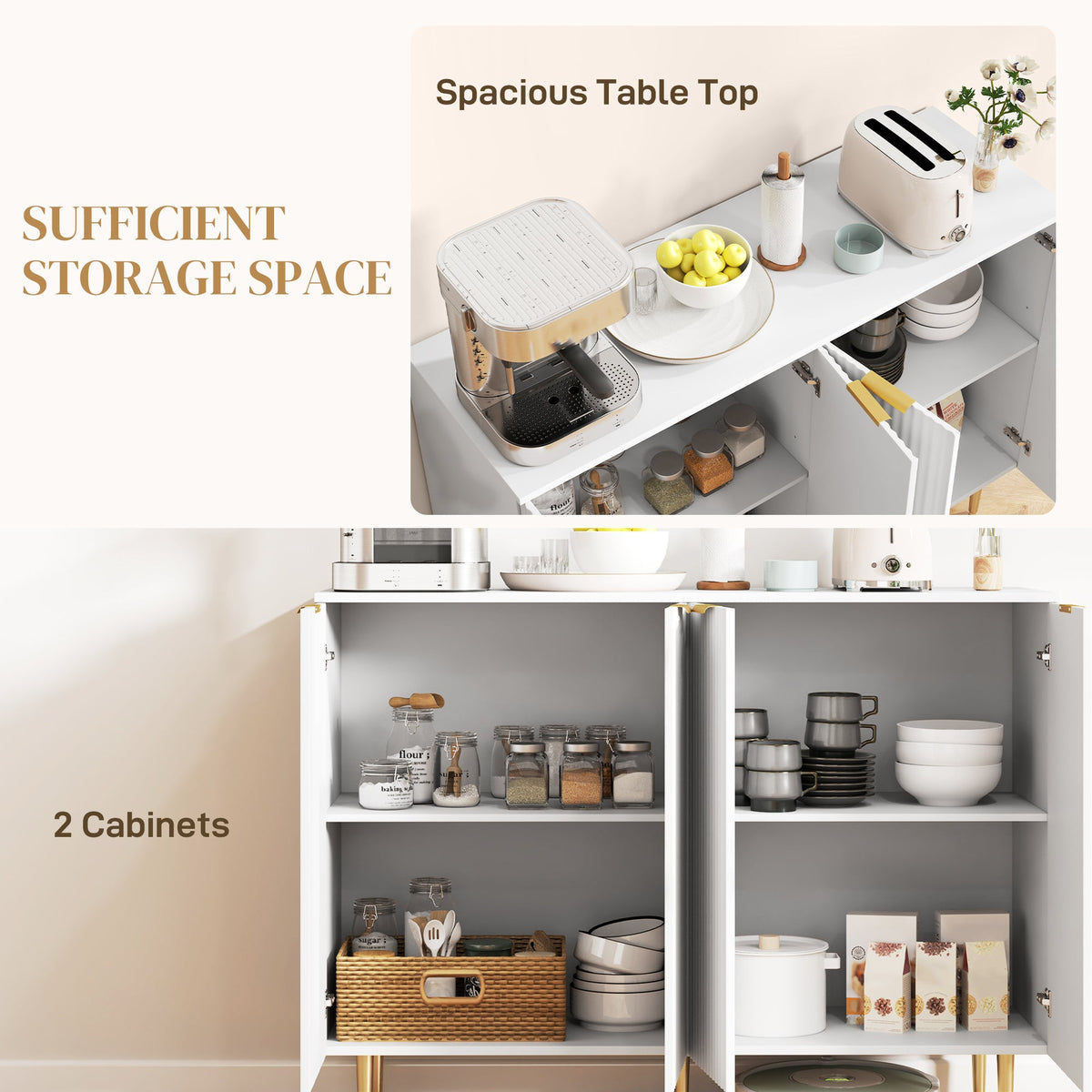 Modern Kitchen Storage Cabinet, Sideboard Buffet Cabinet with Adjustable Shelves for Hallway, Black