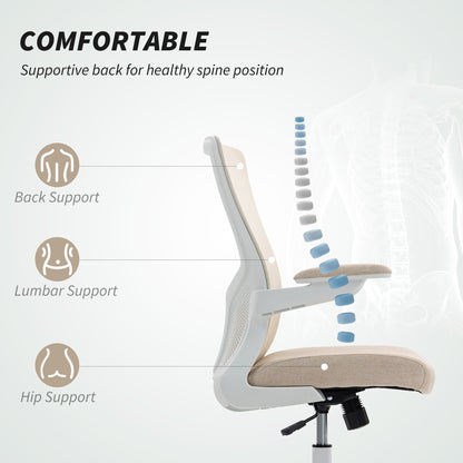 Ergonomic Office Chair, Swivel Desk Chair with Adjustable Lumbar Support, Headrest and Height, Flip-up Armrests, Beige