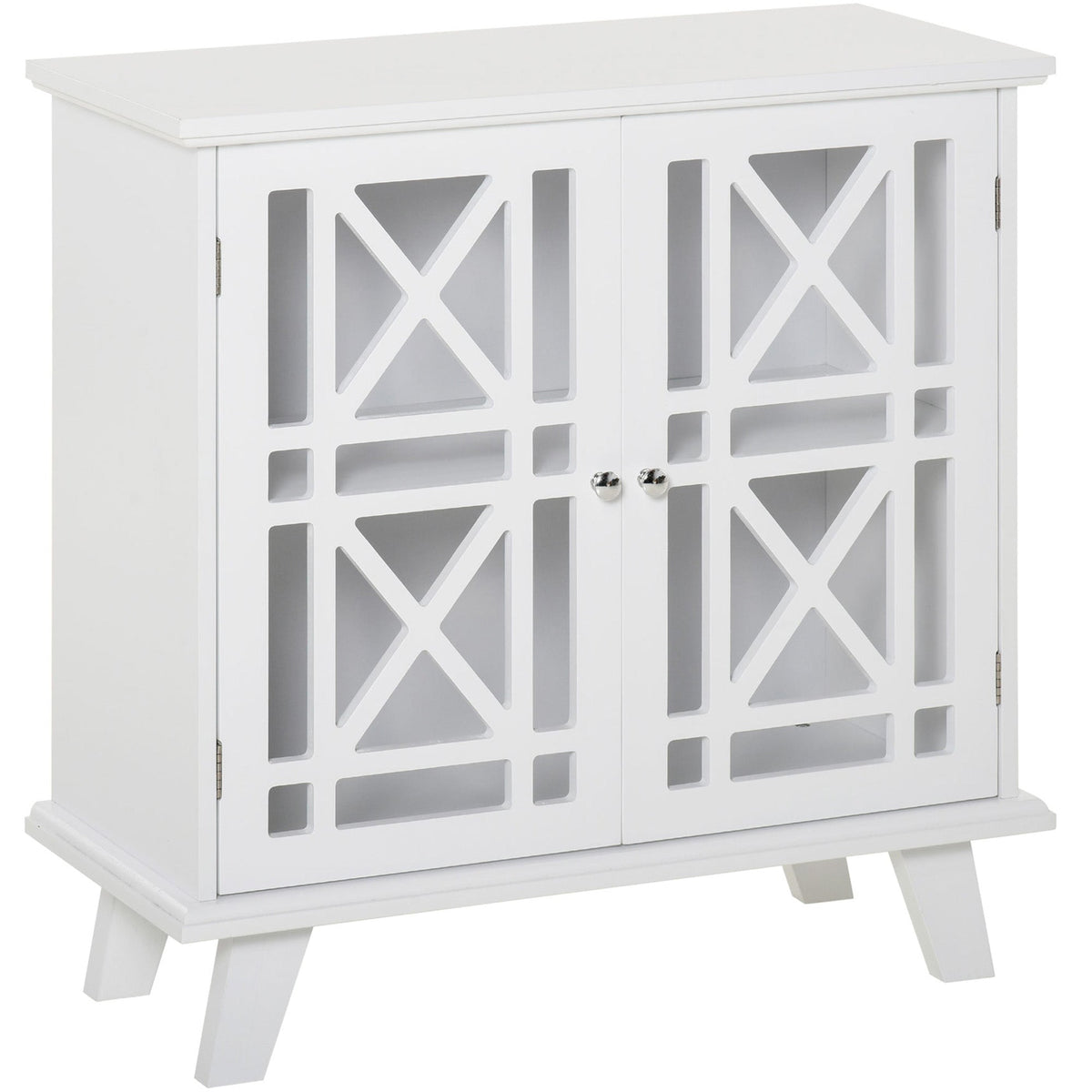 Storage Cabinet with Fretwork Doors and Shelf, Modern Freestanding Sideboard, Buffet, Blue