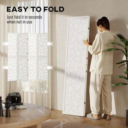 4 Panel Room Divider, 5.6 FT Lightweight Folding Privacy Screen with Geometric Pattern for Living Room, Bedroom, Black
