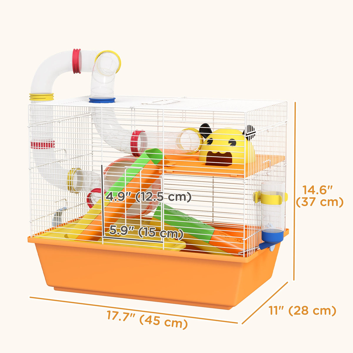 3 Tiers Hamster Cage for Gerbil, Dwarf Hamster with Tunnels, Water Bottle, Exercise Wheel, 18" x 11" x 15" - Light Blue